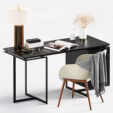 Sleek CB2 Office Set: Desk, Chair, Lamp 3D model image 1 