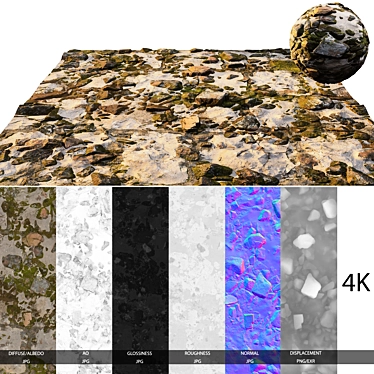 Natural Mossy Gravel Ground: Textured Mixed Stone Texture 3D model image 1 