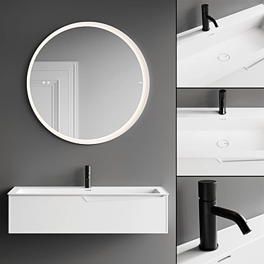 Fiora Frame Vanity Set 1: Modern Polyurethane Wall-Mounted Unit with Mirror 3D model image 1 