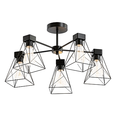 Industrial Black Loft Chandelier 3D model image 1 