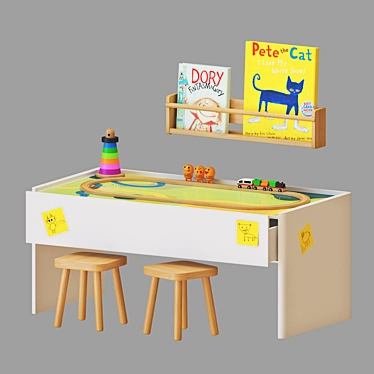 IKEA Kids Room Set: Activity Table, Stool & Wall Storage 3D model image 1 