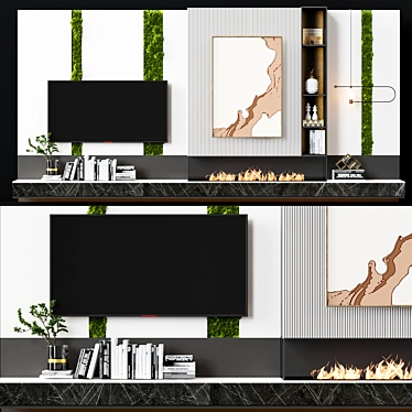 Modern 73" TV Wall with Fireplace 3D model image 1 