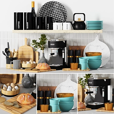 Kitchen Decor Set: Dishes, Bread, Cutting Boards, Containers 3D model image 1 