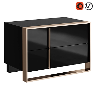 Glossy Black and Rose Gold Nightstand 3D model image 1 