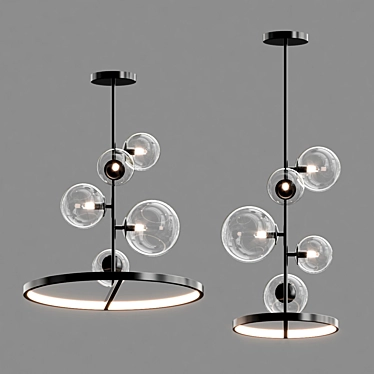 Modern Black Metal and Glass Pendant Light 3D model image 1 