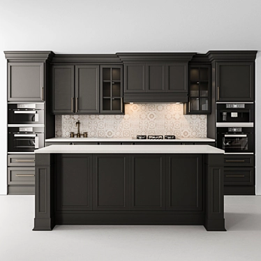 Sleek Black Kitchen Set 3D model image 1 