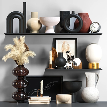 Stylish Decor Set: Vase, Mirror, Bowl 3D model image 1 