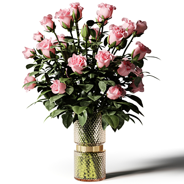 Pink Rose Bouquet in Glass Vase 3D model image 1 