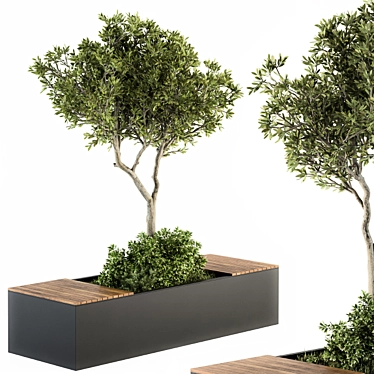 Modern Steel Bench with Planters 3D model image 1 