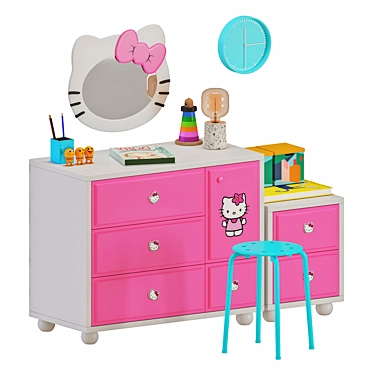 Hello Kitty Vanity Set: Adorable Dressing Table 3D model image 1 