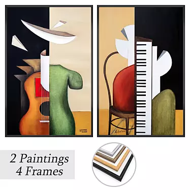 Elegant Frame Set with 2 Paintings 3D model image 1 