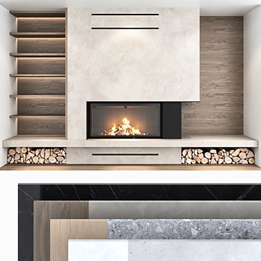 Decorative Wall & Fireplace Set 3D model image 1 