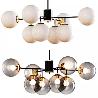 Sleek Hanging Lamps: Black & Gold | Milky White & Smoky Gray | 8 Heads 3D model image 1 