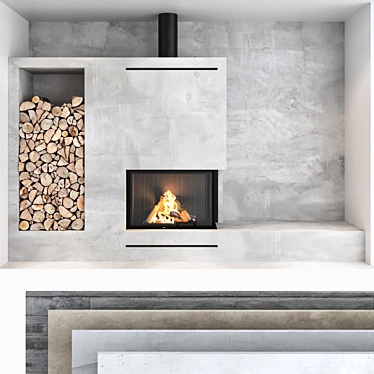 Impressive Fireplace Wall Set 3D model image 1 