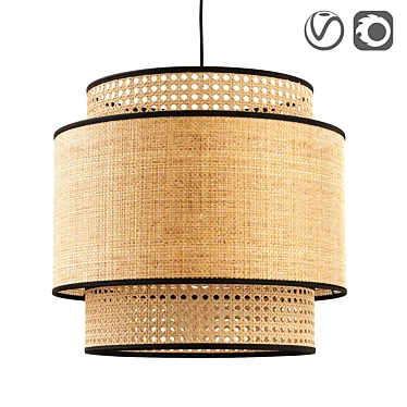 Natural Raffia and Rattan Lampshade 3D model image 1 