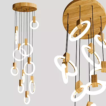 Elegant Wooden Acrylic Ring Chandelier 3D model image 1 