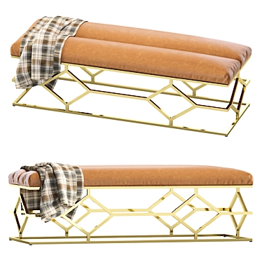 Elegant Leather Bench with Trellis Design 3D model image 1 