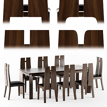 Vietnamese Walnut Table & Chair Set 3D model image 1 