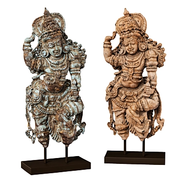 Ancient Dvarapala Wooden Statue 3D model image 1 