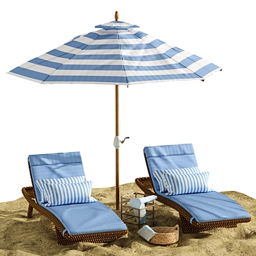 Sunset Relaxation: Beach Umbrella & Chaise Longue Set 3D model image 1 