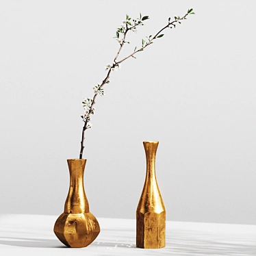 Elegant Aluminum Vases with Cherry Branch 3D model image 1 