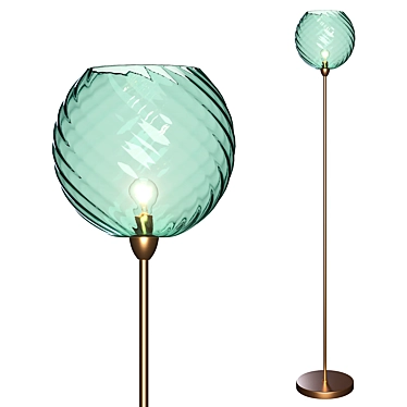 Elegant Brass and Blue Glass Floor Lamp 3D model image 1 