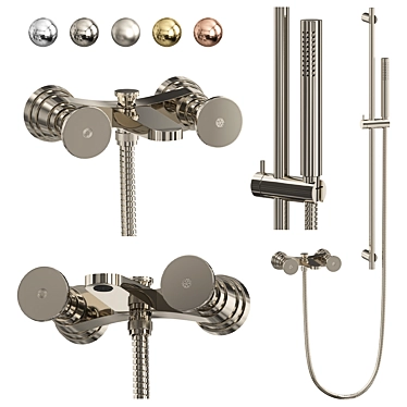 Stylish Wall-Mounted Bath/Shower Mixer 3D model image 1 