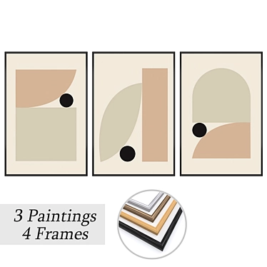 Artistic Trio: Wall Paintings + Frame Set 3D model image 1 