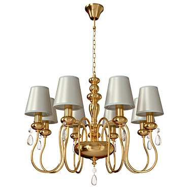 Elegant Golden Chandelier with White Fabric Shades 3D model image 1 