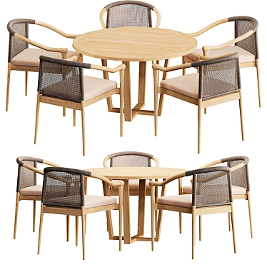 Rustic Round Outdoor Dining Set 3D model image 1 