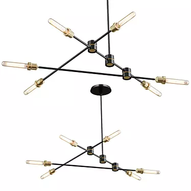 6-Light Industrial Linear Chandelier 3D model image 1 