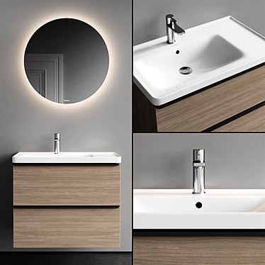 D-Neo Vanity Set: Wall-Mounted Unit, Ceramic Washbasin & Mirror 3D model image 1 