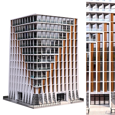 Parametric Corner Building: Detailed Facades 3D model image 1 