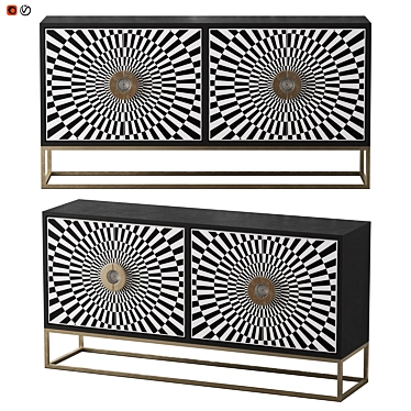 Modern Rustic Iron Sideboard in Black/Gold - 160cm 3D model image 1 