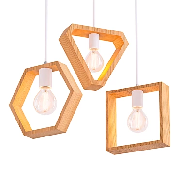Modern Geometric Hanging Wood Lights 3D model image 1 