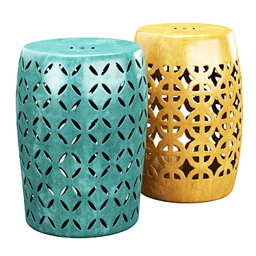 Emerald & Mustard Ceramic Garden Stool 3D model image 1 