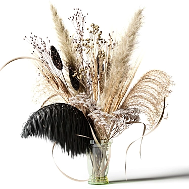 Eternal Beauty: Dried Bouquet with Black Feather 3D model image 1 