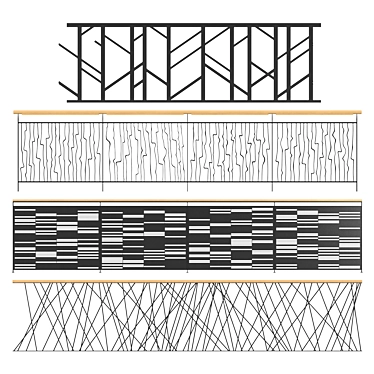  Modern Iron and Wood Railings Set 3D model image 1 