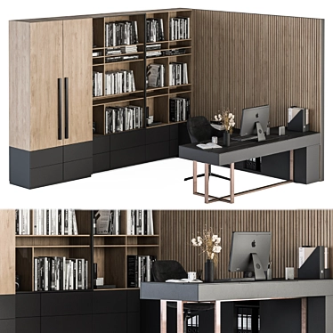 Modern Office L Type with Library 3D model image 1 