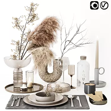 Elegant Decor Set: Plates, Cutlery, Candles 3D model image 1 