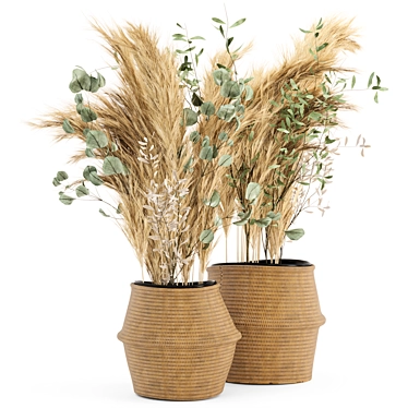 Pampas Bliss: 20 Dry Plants in Wicker Basket 3D model image 1 