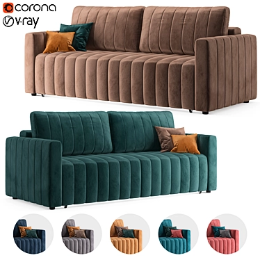 Elegant Velvet Sofa in Emerald 3D model image 1 