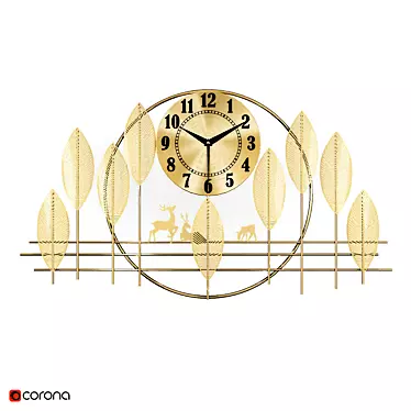 Golden Leaf Wall Clock 3D model image 1 