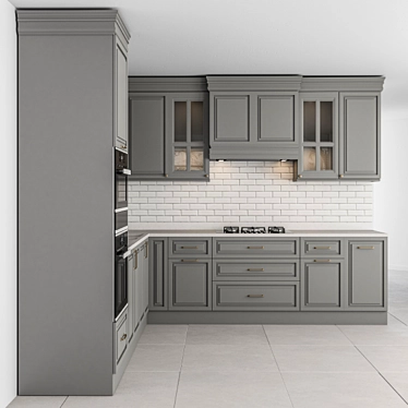 Elegant Gray Kitchen Set - 42-Piece 3D model image 1 