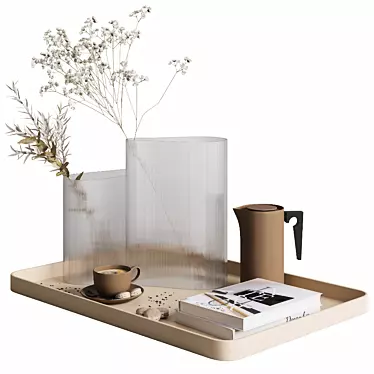 Deluxe Coffee Set: Tray, Vase, Coffee, Macarons 3D model image 1 