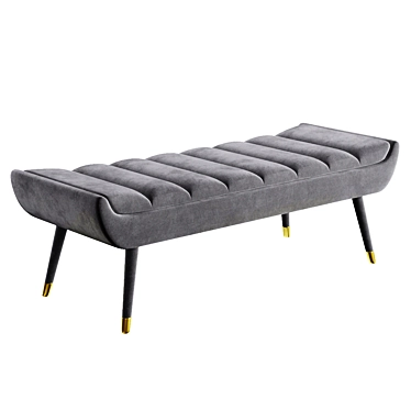 Velvet Tufted Gray Accent Bench 3D model image 1 