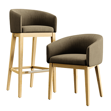 Oak and Metal Accent Chairs 3D model image 1 