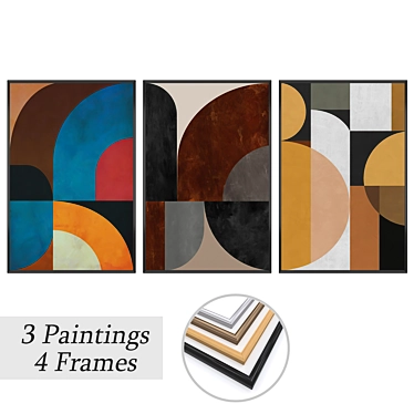 Modern Art Trio: Set of 3 Wall Paintings 3D model image 1 