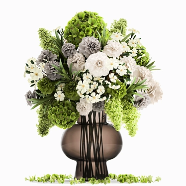 Elegant Green & White Bouquet 3D model image 1 