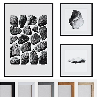 Modern Abstract Stone and Hand Brush Framed Picture Set 3D model image 1 